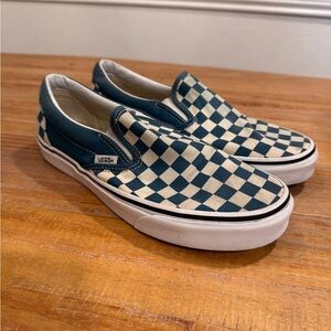 Vans Blue and Cream Checkerboard Slip-Ons